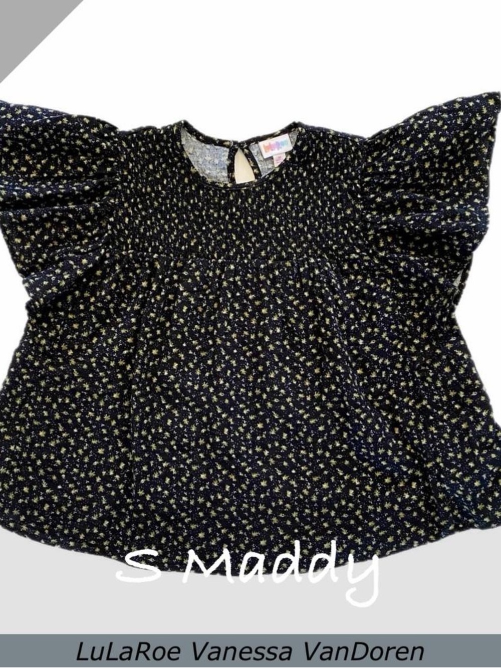 LuLaRoe Maddy Top - Black with Yellow Floral